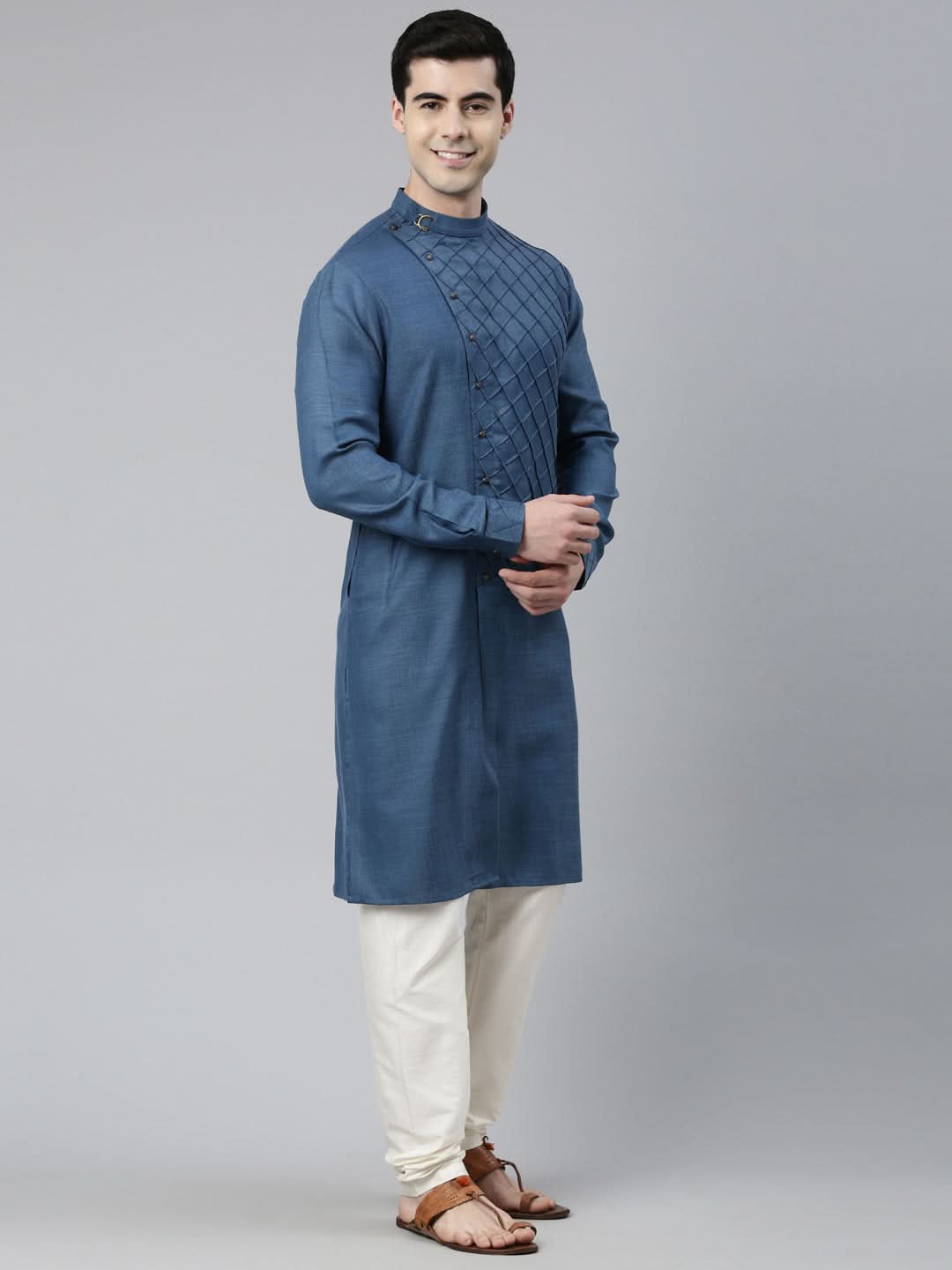 Denim Blue Angrakha Kurta Set