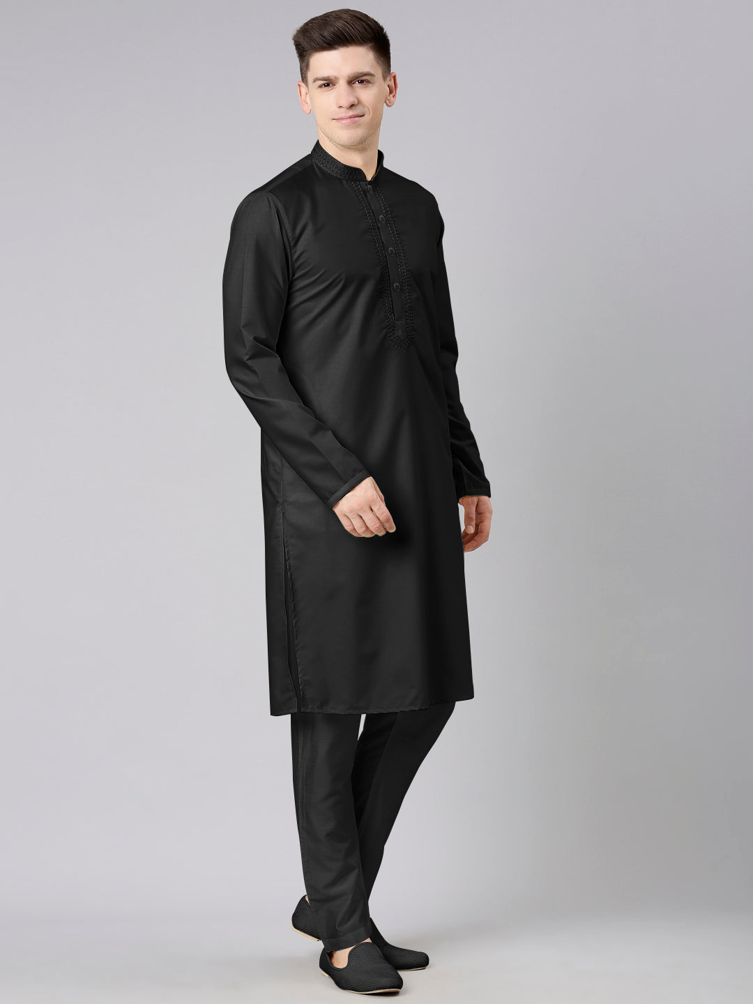 Black Cotton Dori Embroidery Kurta Set