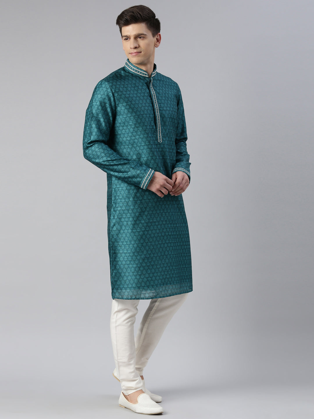 GREEN COTTON PRINTED KURTA SET