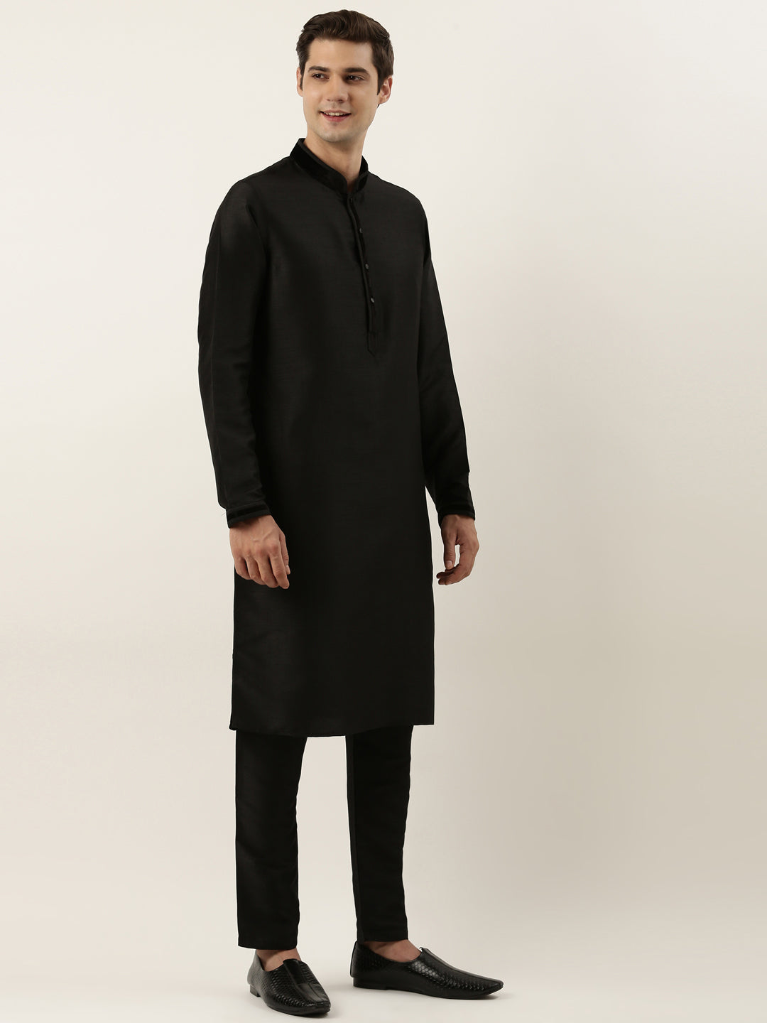 Black Embroidered Jacket Kurta Set