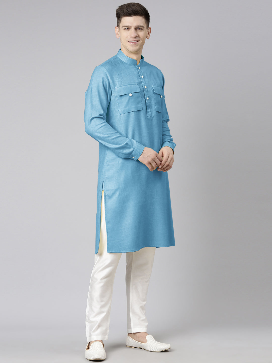 Blue Light Pathani Kurta Set