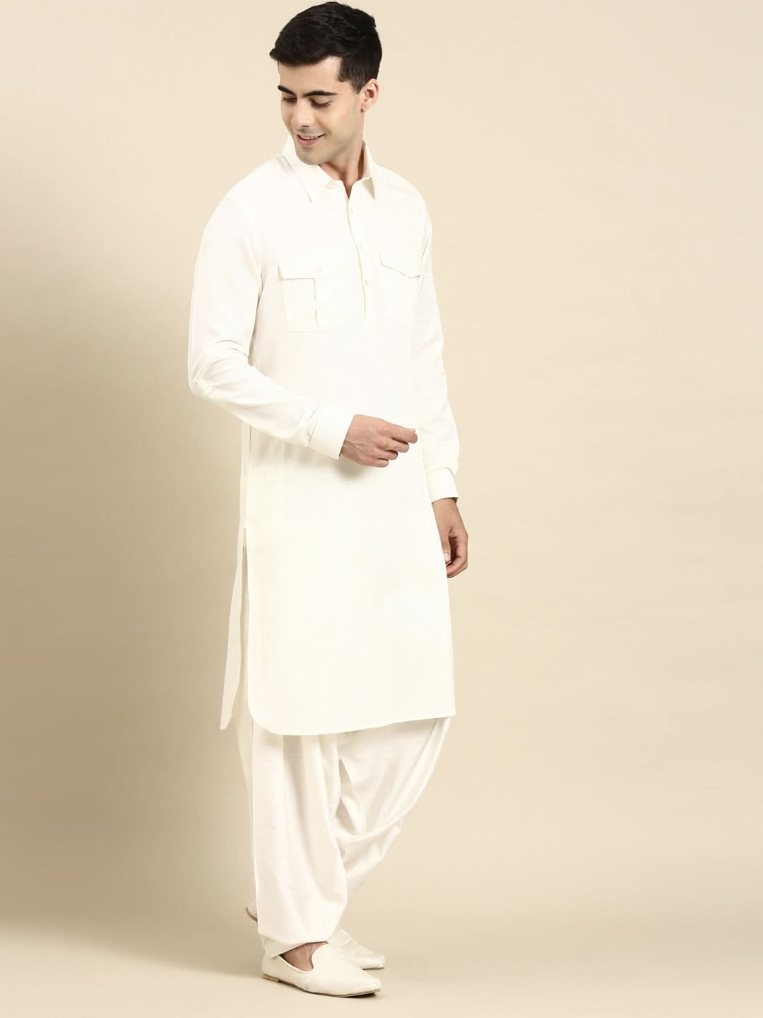 White Cotton Pathani With Salwar