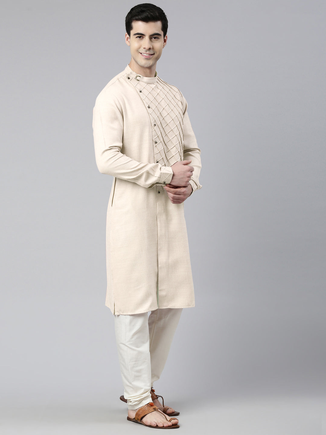 Cream Angrakha Kurta Set