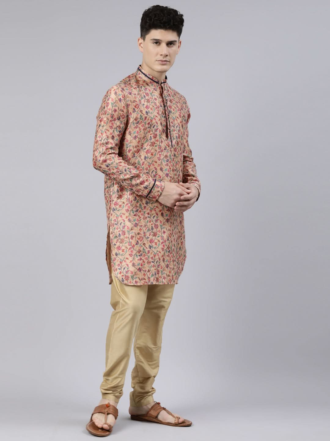 Light Orange Pashmina Printed Kurta Set