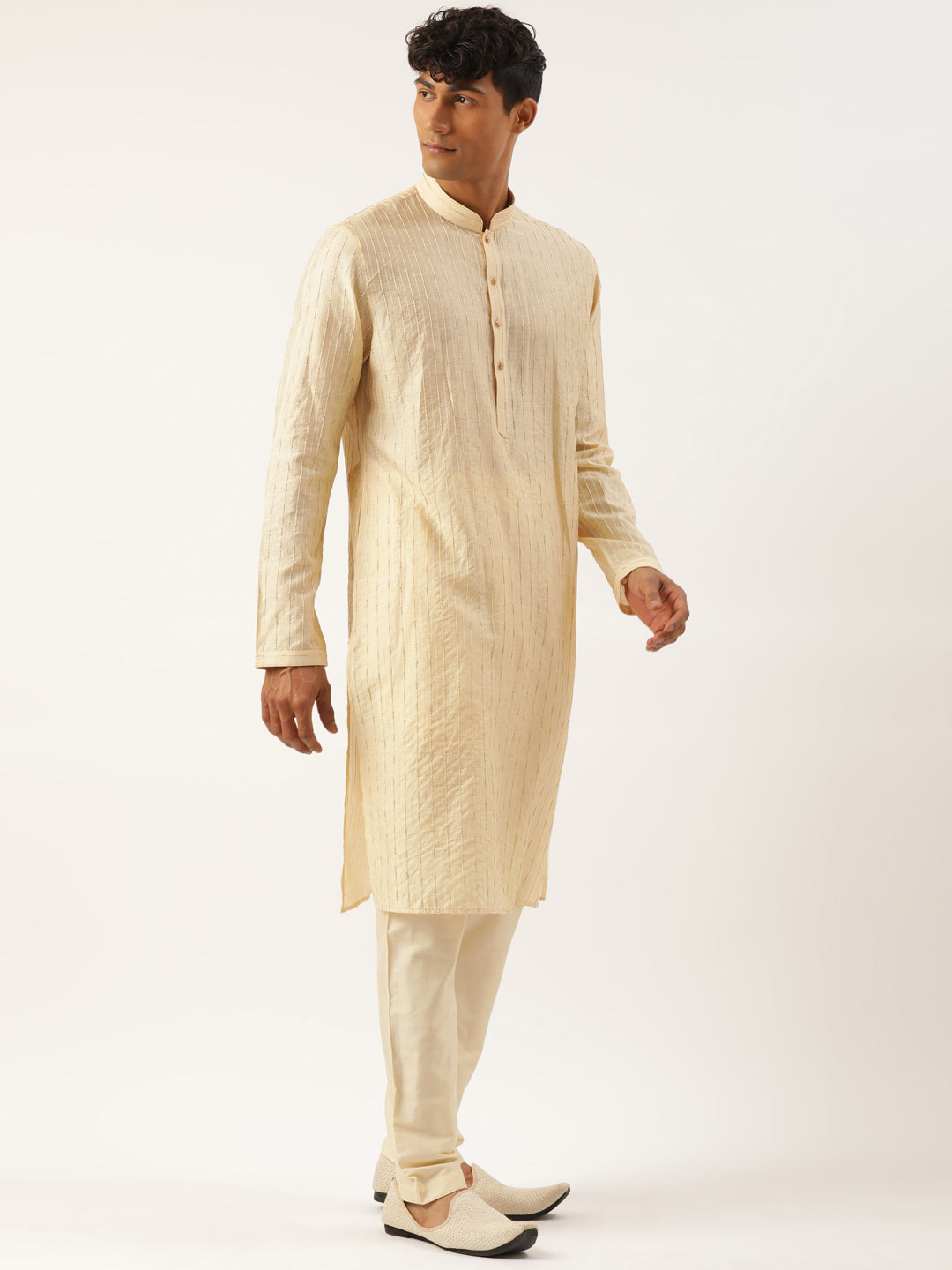 Grey and Beige Printed Jacket with kurta set