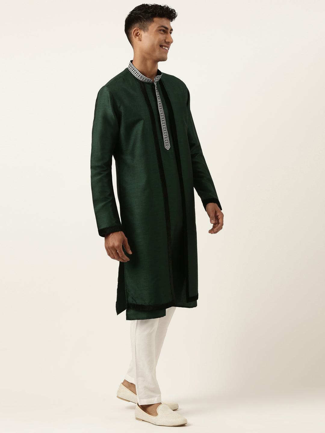 Green Embroidered Layered kurta Set