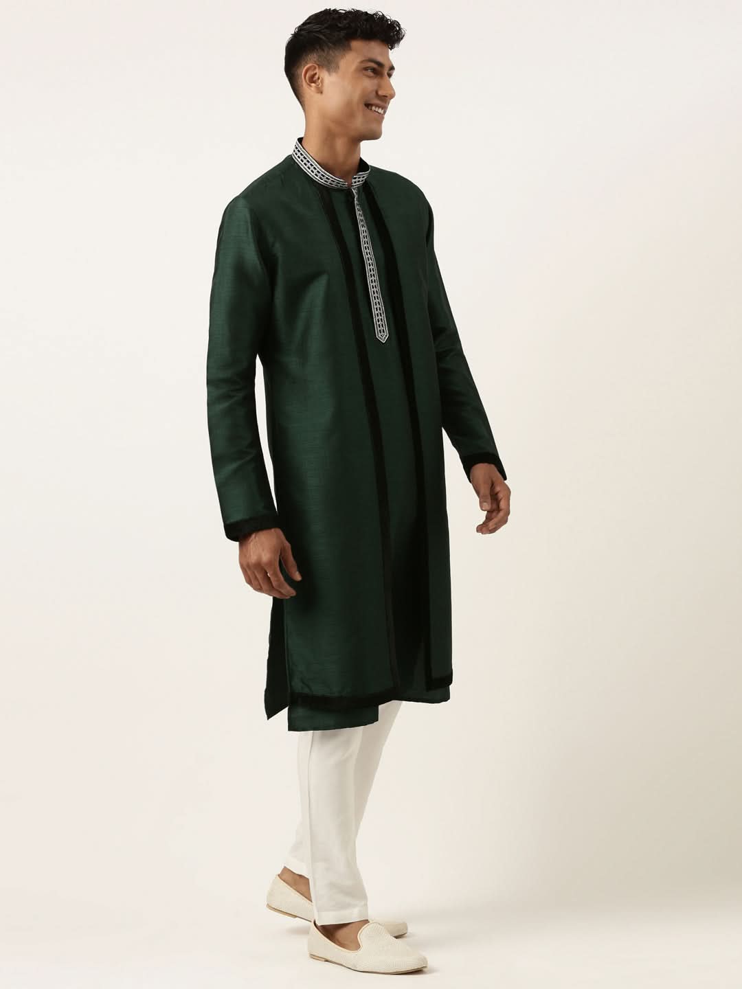 Green Embroidered Layered kurta Set
