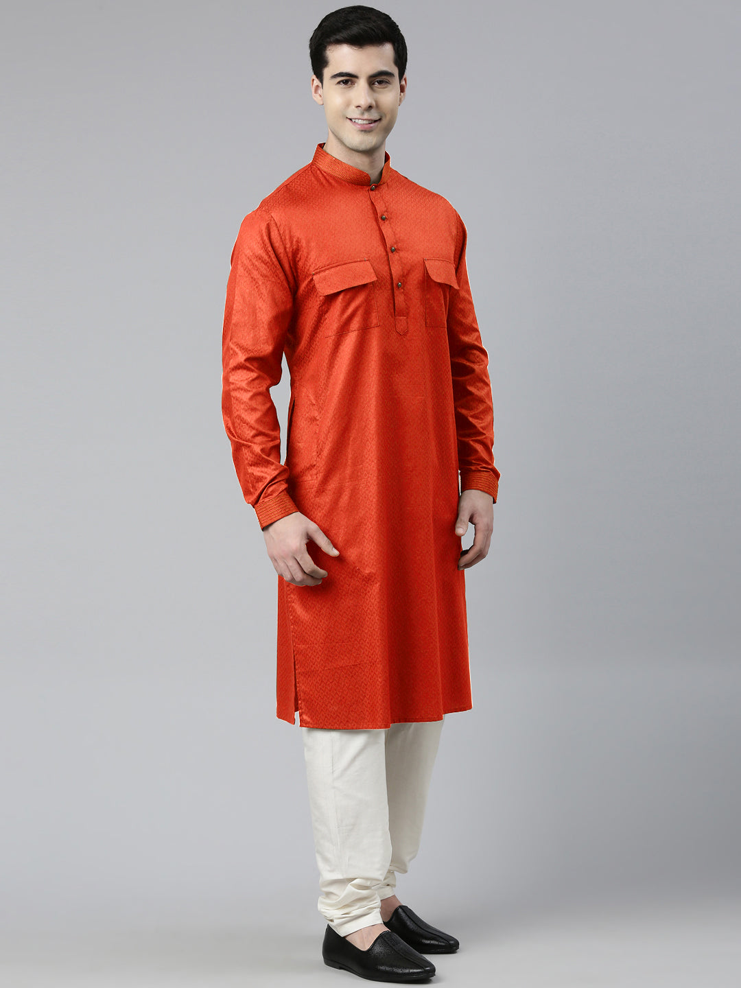 Rustic Cotton Pathani Kurta Set with Patch pocket