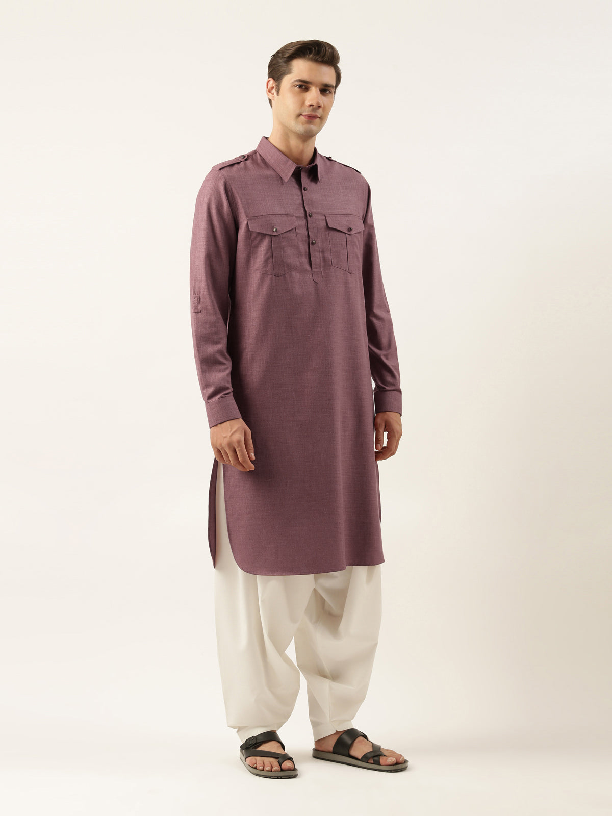 Purple Pure cotton Pathani with Salwar Set