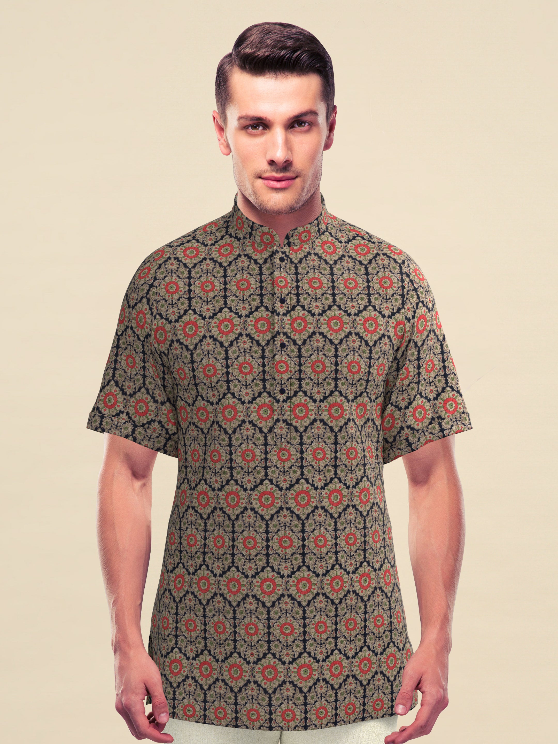 Navy Sanganeri Printed Short Kurta