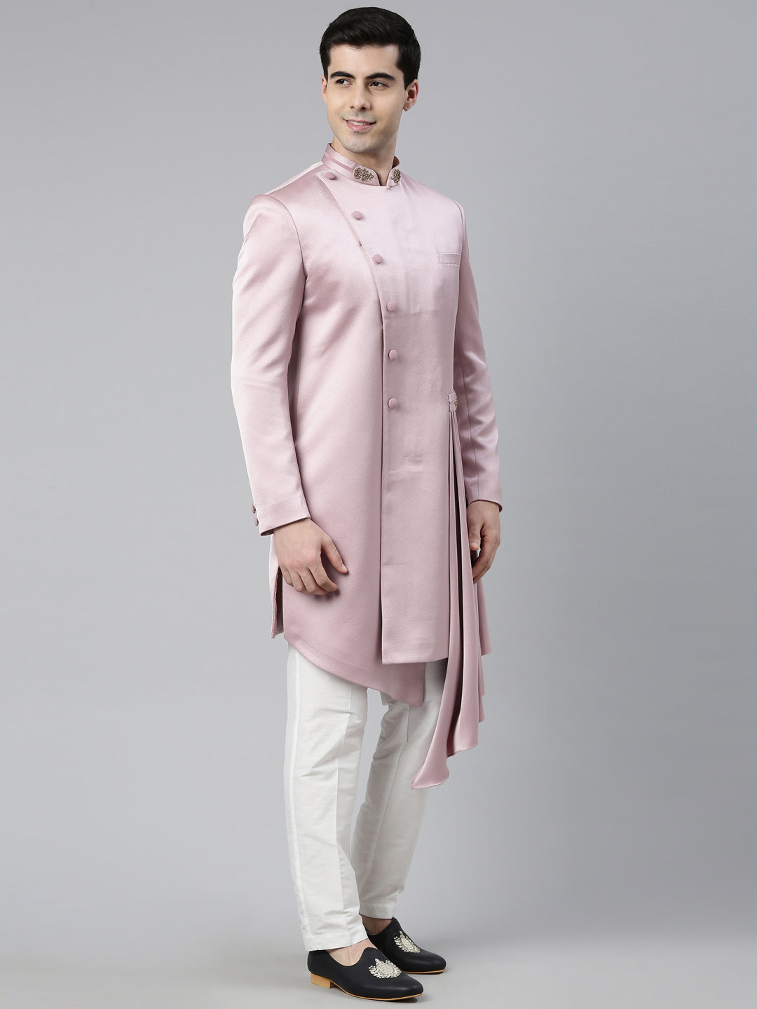 Old Rose Draped Indo Western Set