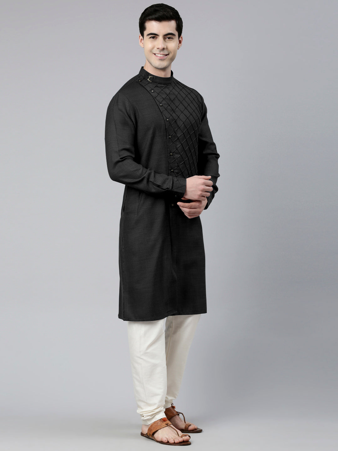 Black Angrakha Kurta Set
