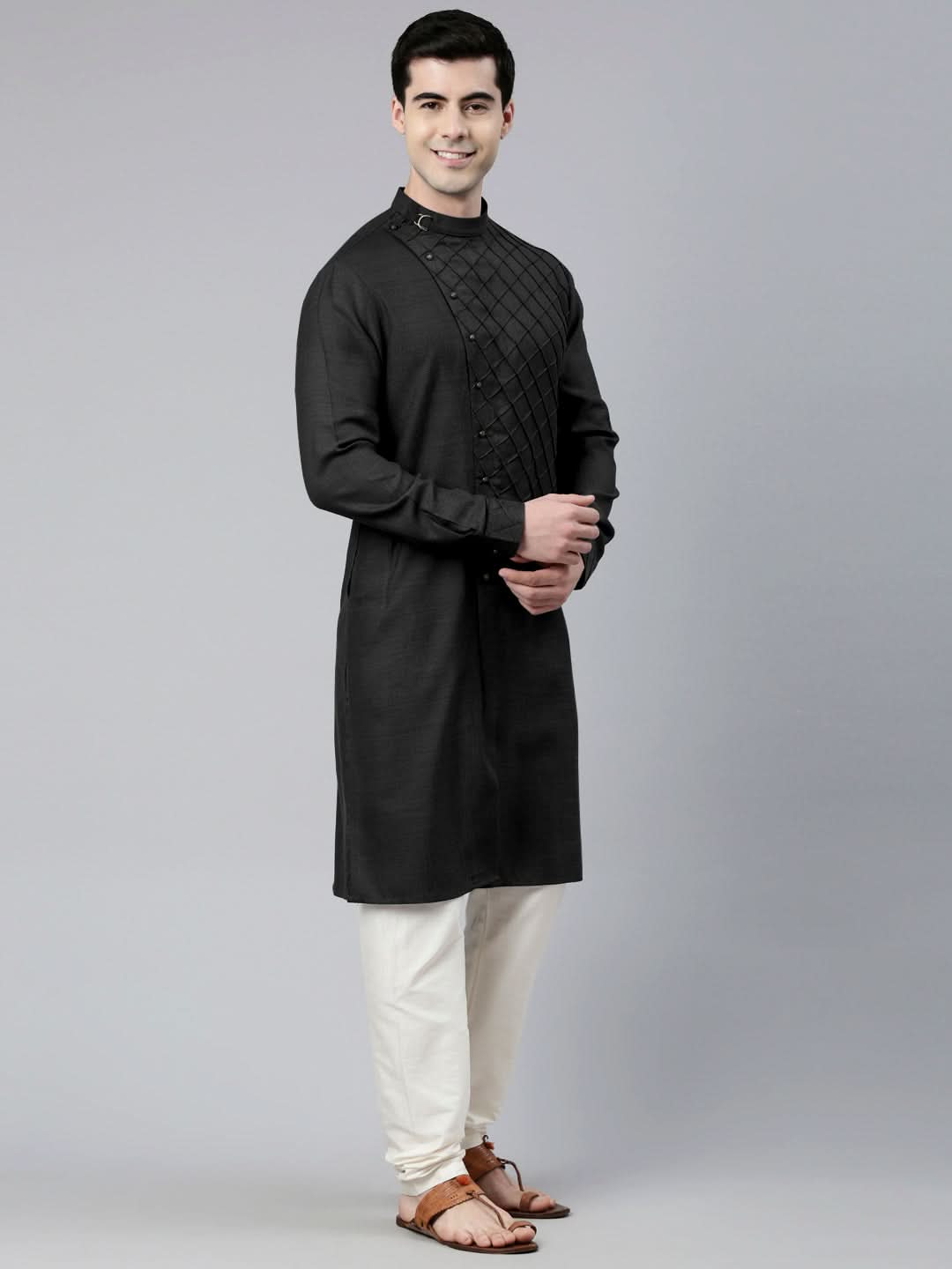 Black Angrakha Kurta Set