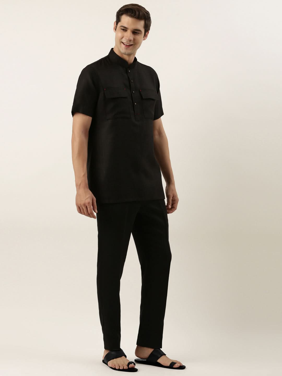Black Cotton Short Kurta