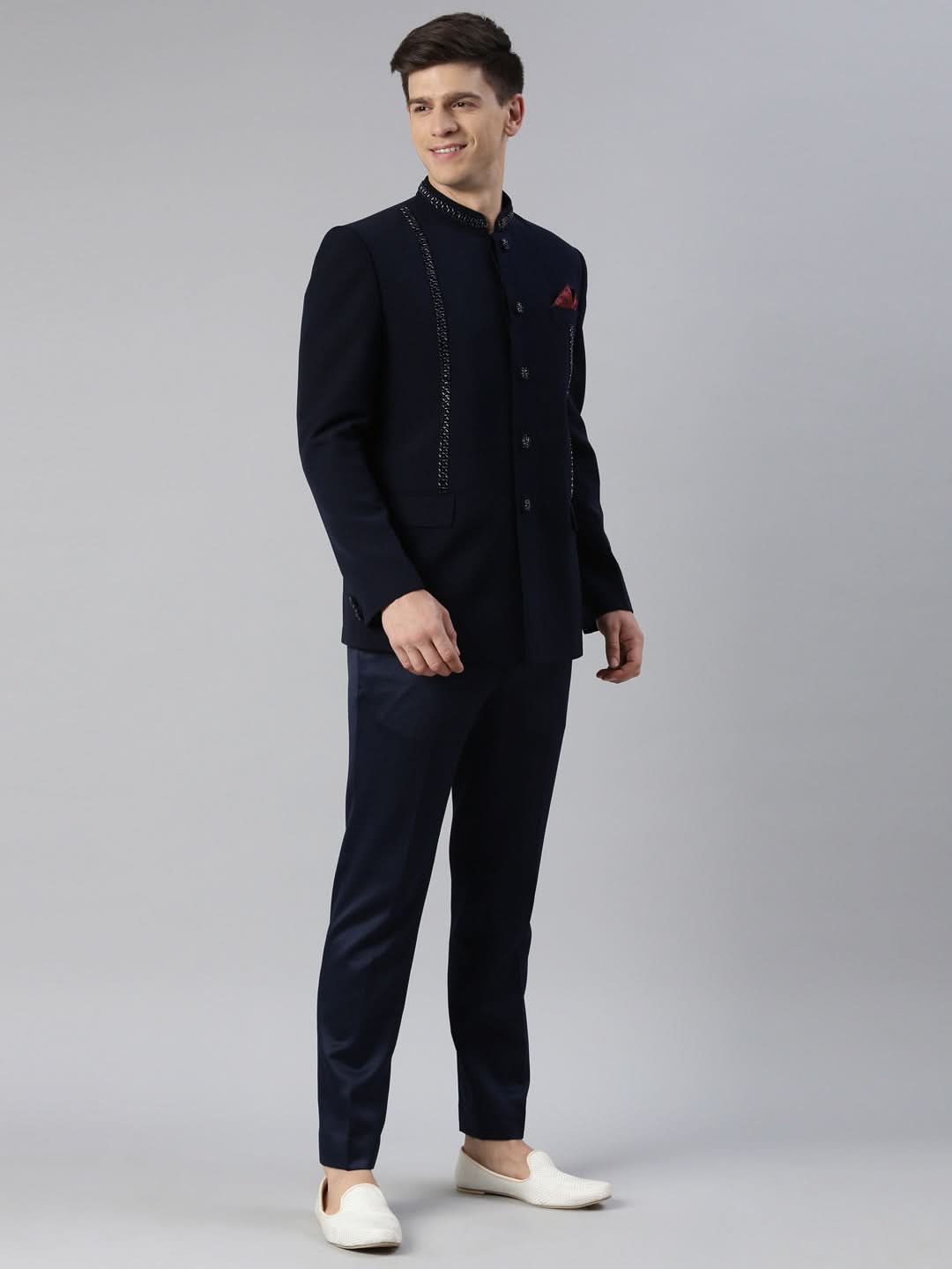 Navy Embroidery Bandhgala