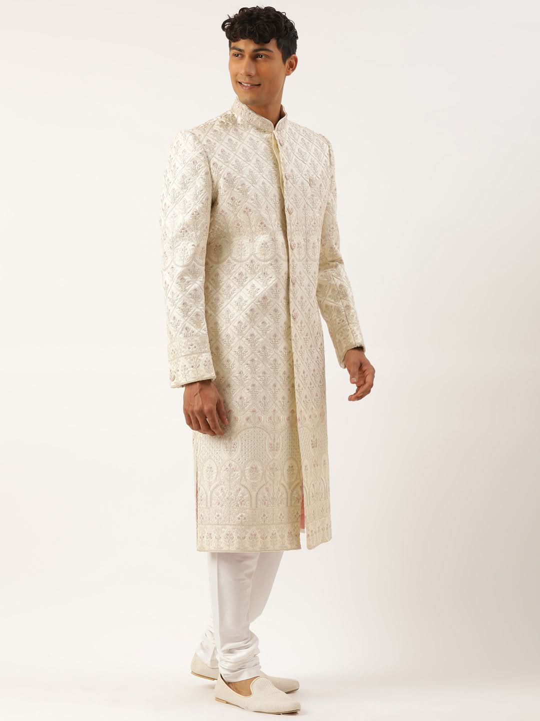 Cream Embroidered Sherwani