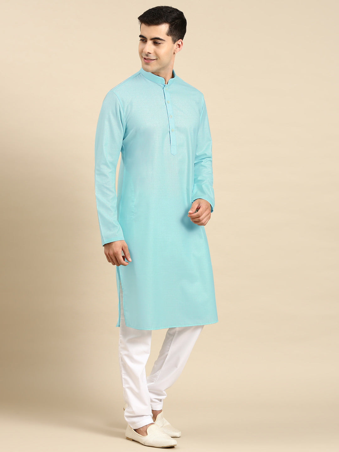 Light Pastel Blue Linen Jacket with Kurta Set