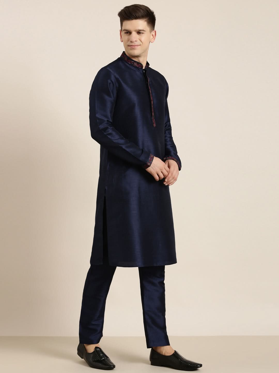 Navy Pashmina Embroidery Kurta Set