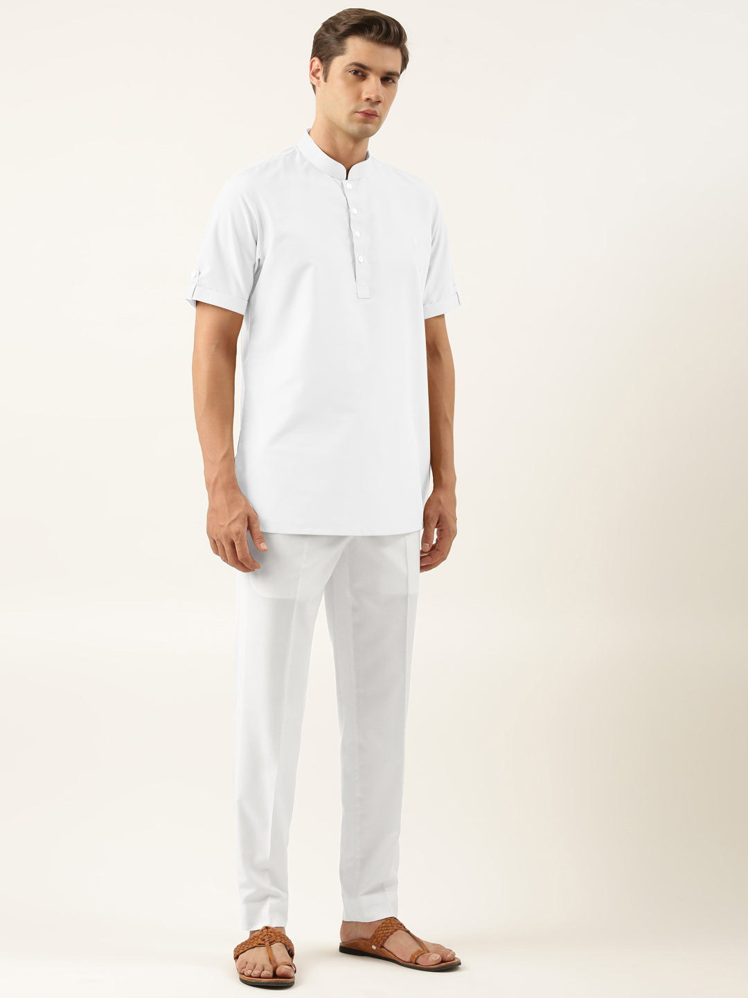 White Cotton Short Kurta Set
