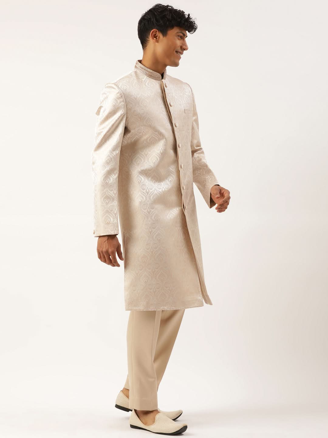 Ivory Gold Jacquard Achkan Set