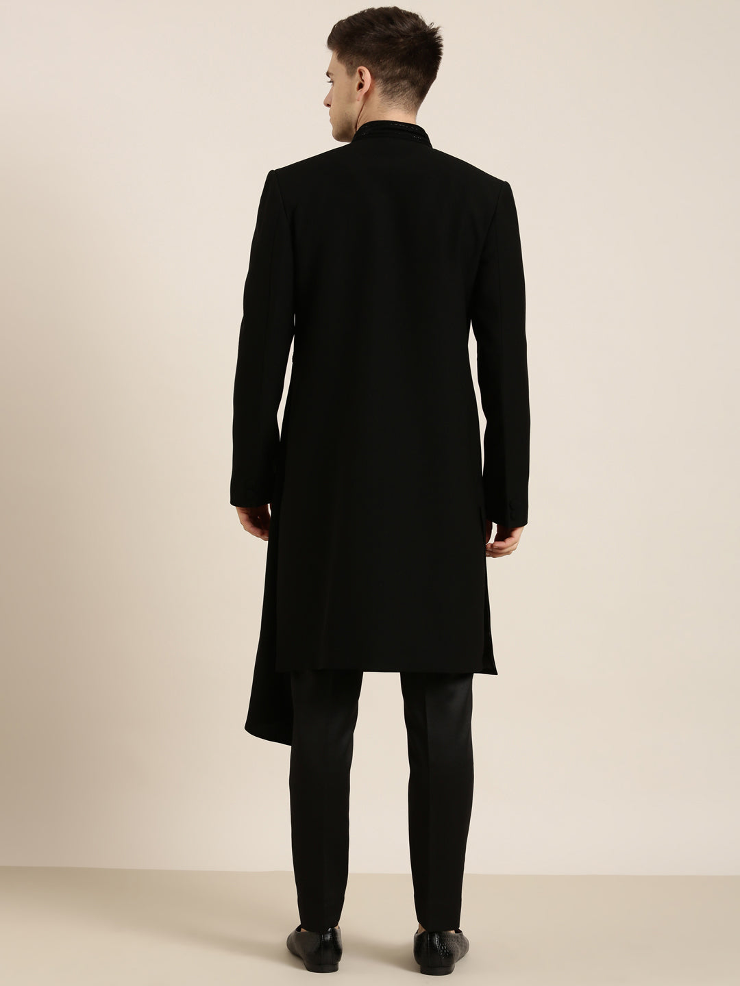 Black Draped Embroidered Indowestern