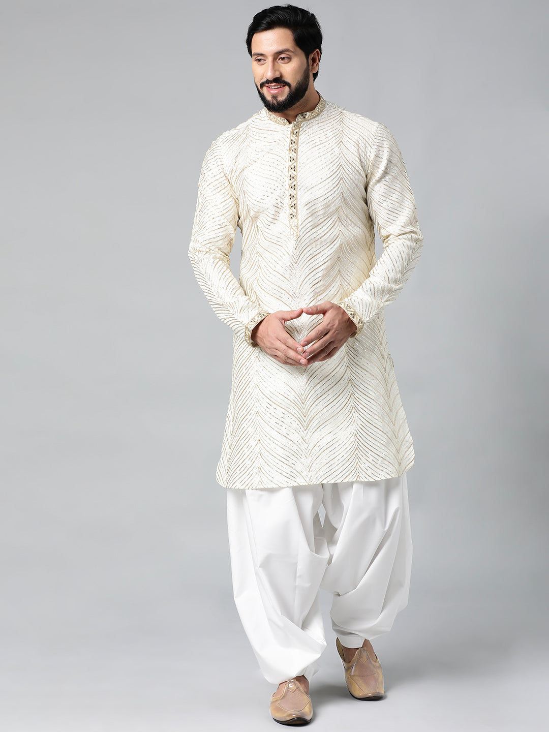 Off White Gota Embroidery Kurta Set
