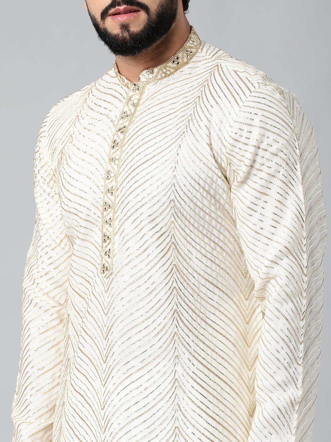 Off White Gota Embroidery Kurta Set