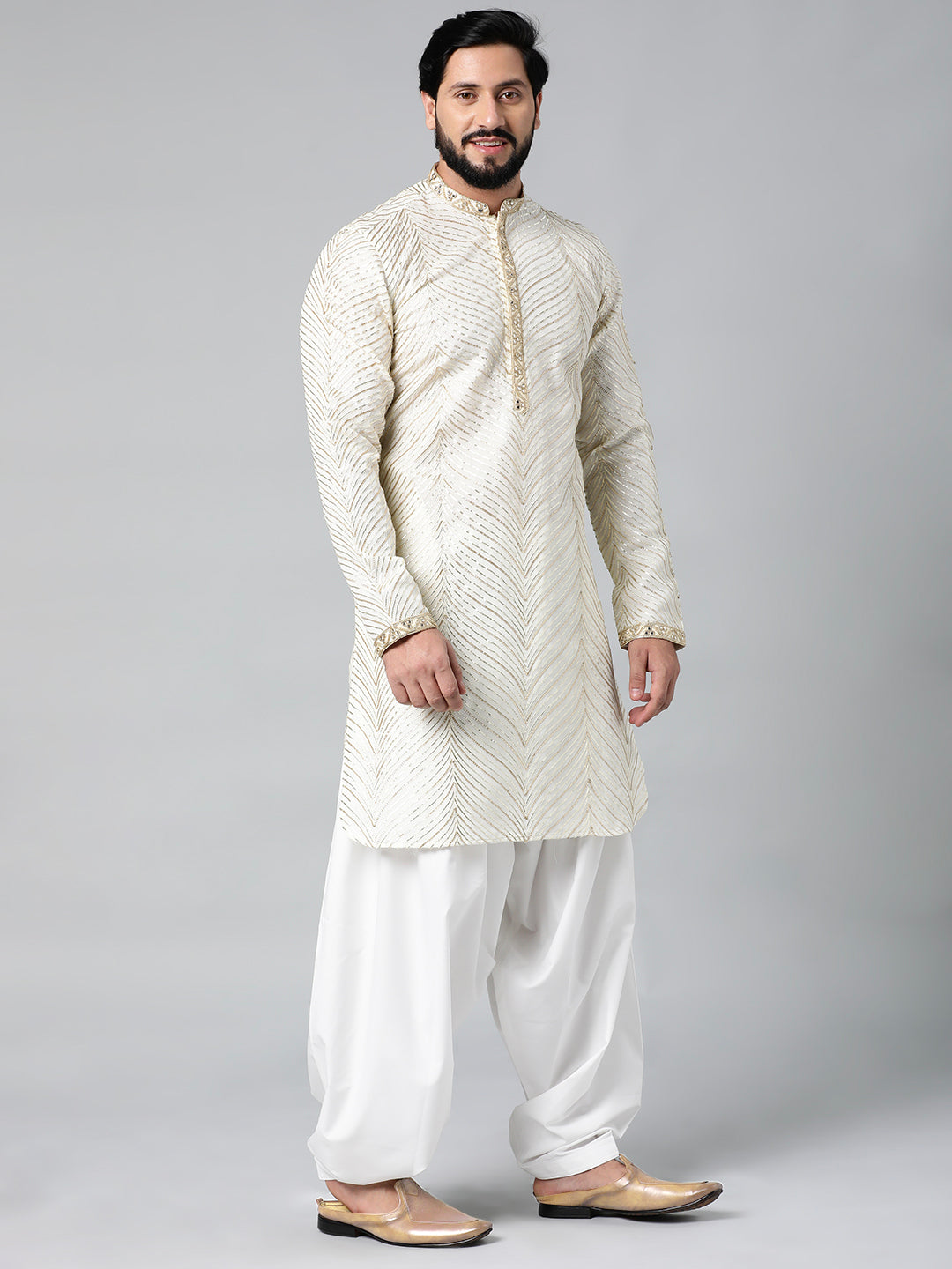 Off White Gota Embroidery Kurta Set
