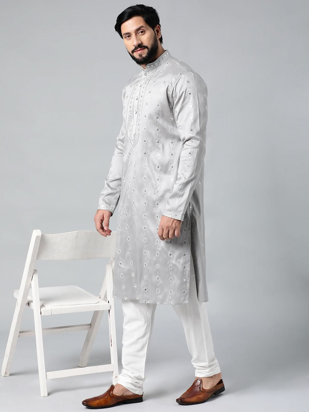 Grey Embroidered Kurta Set