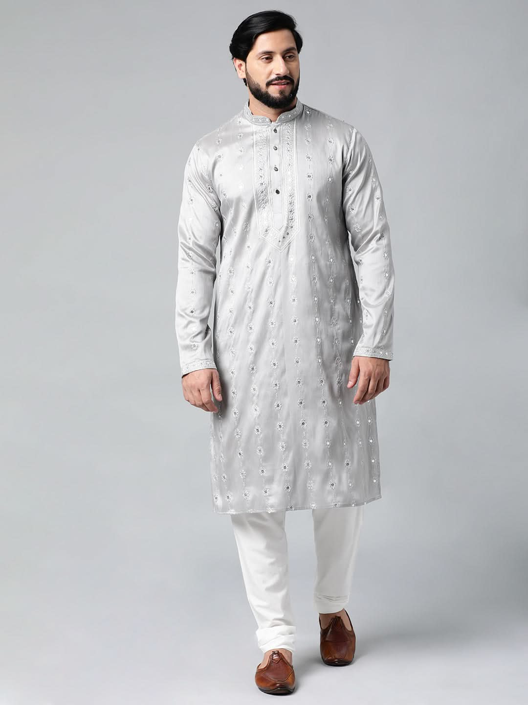 Grey Embroidered Kurta Set