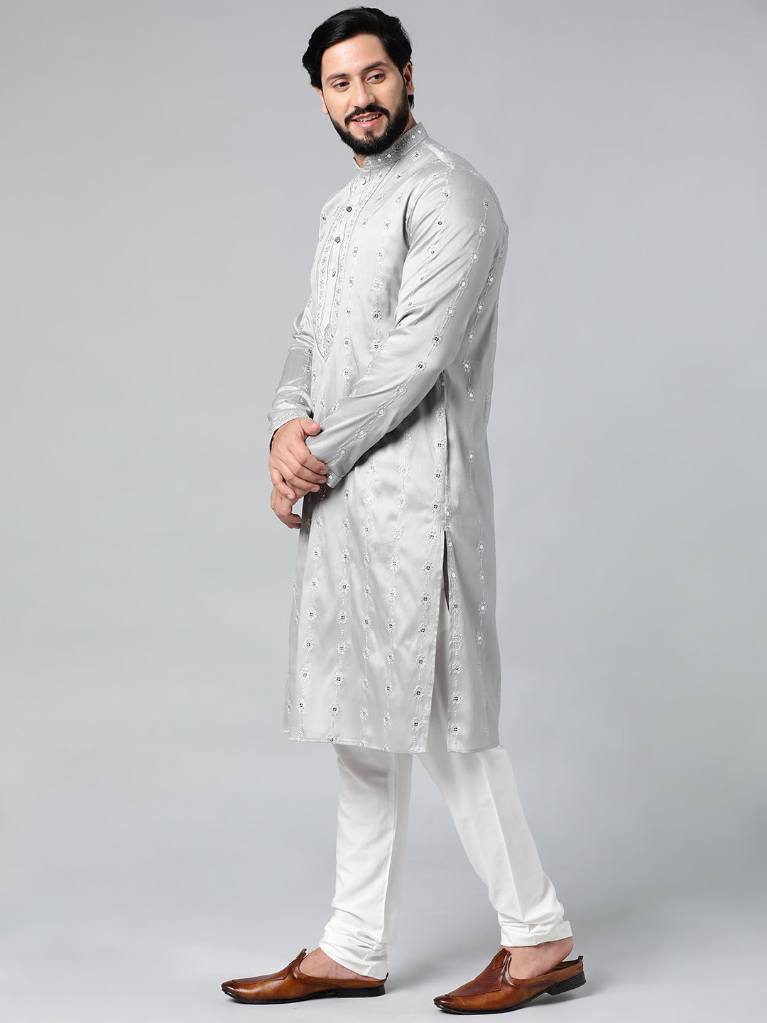 Grey Embroidered Kurta Set