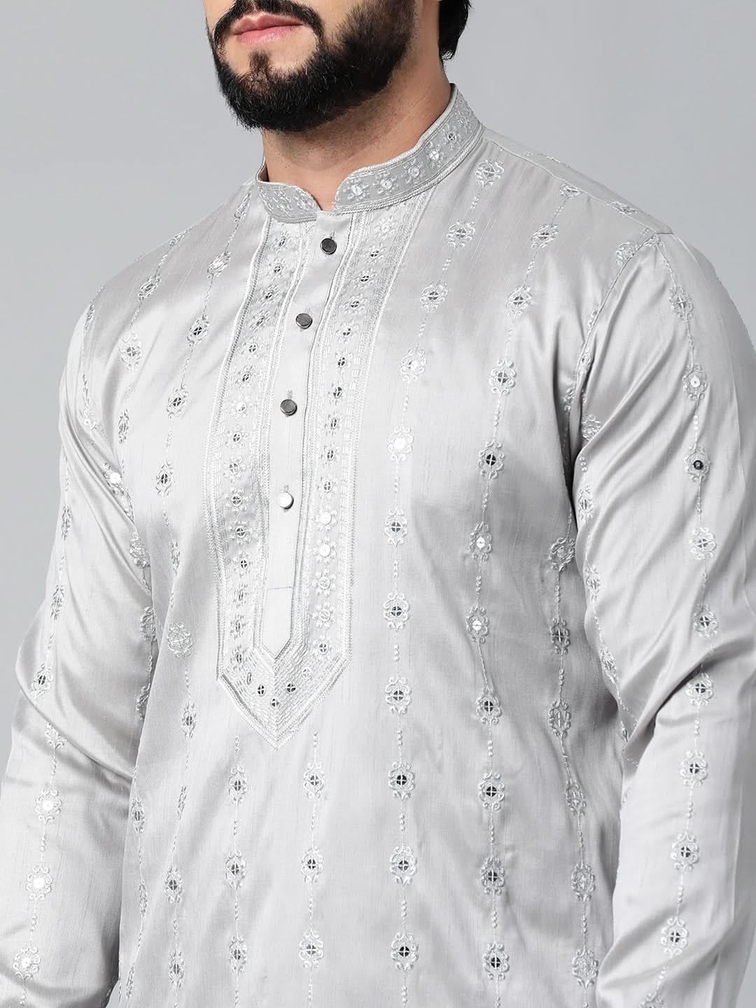 Grey Embroidered Kurta Set