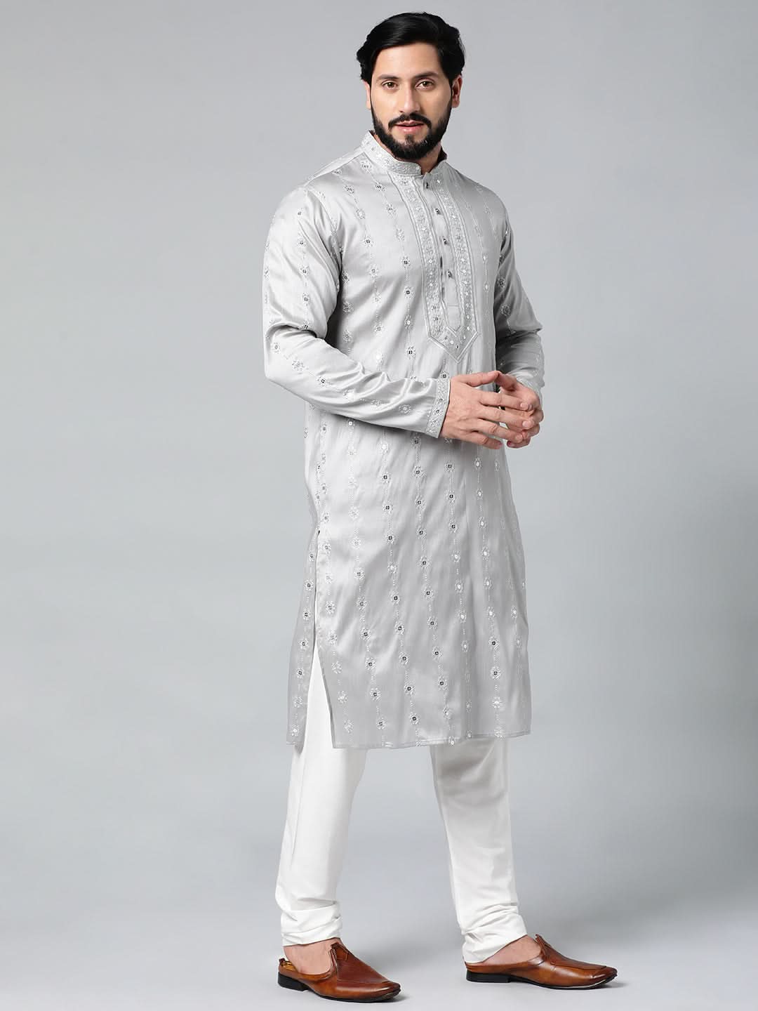 Grey Embroidered Kurta Set