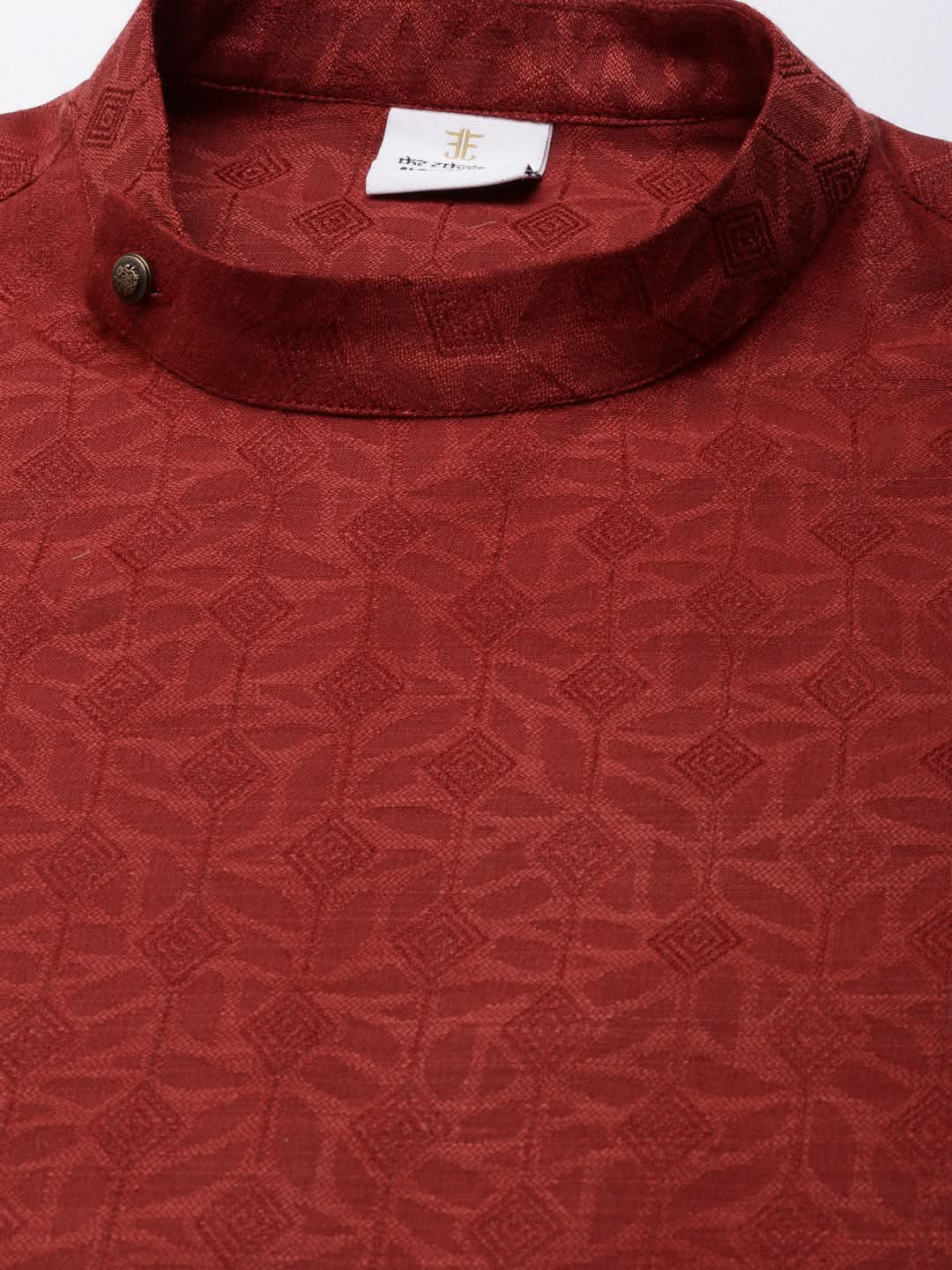 Rust Cotton Jacquard Angrakha kurta Set