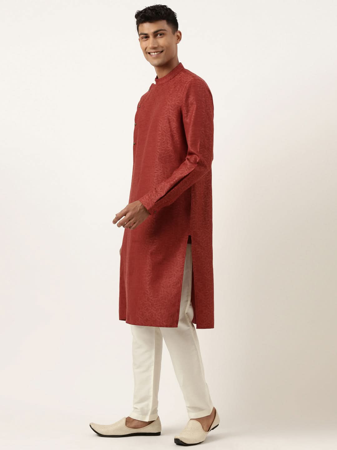 Rust Cotton Jacquard Angrakha kurta Set