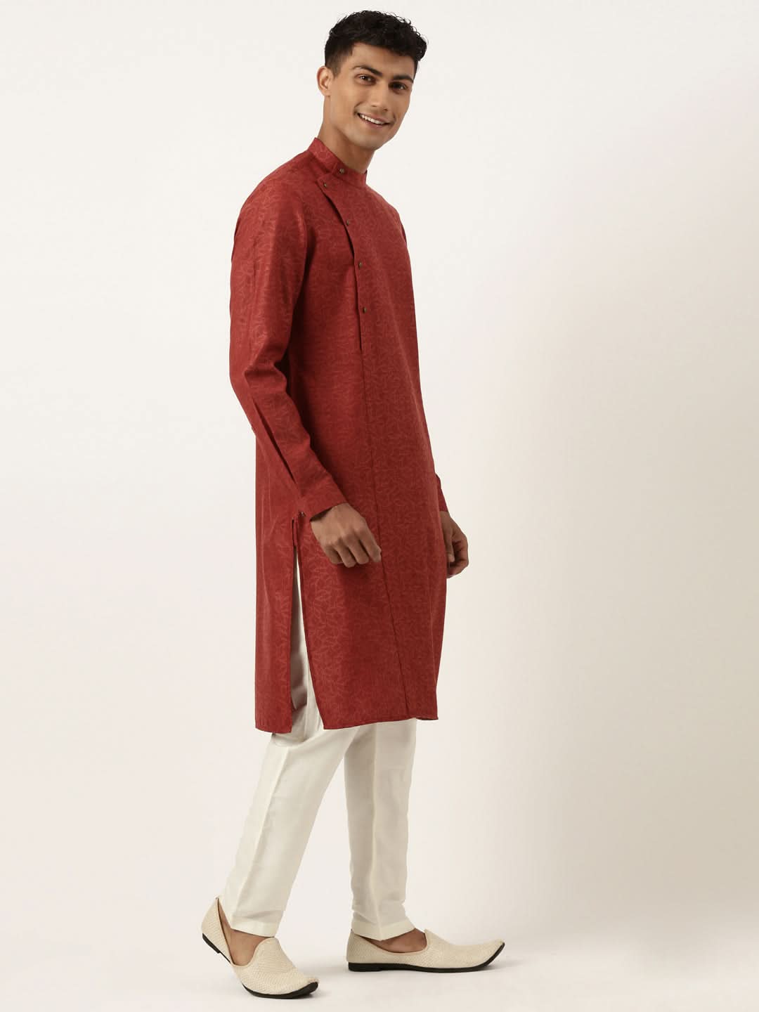 Rust Cotton Jacquard Angrakha kurta Set
