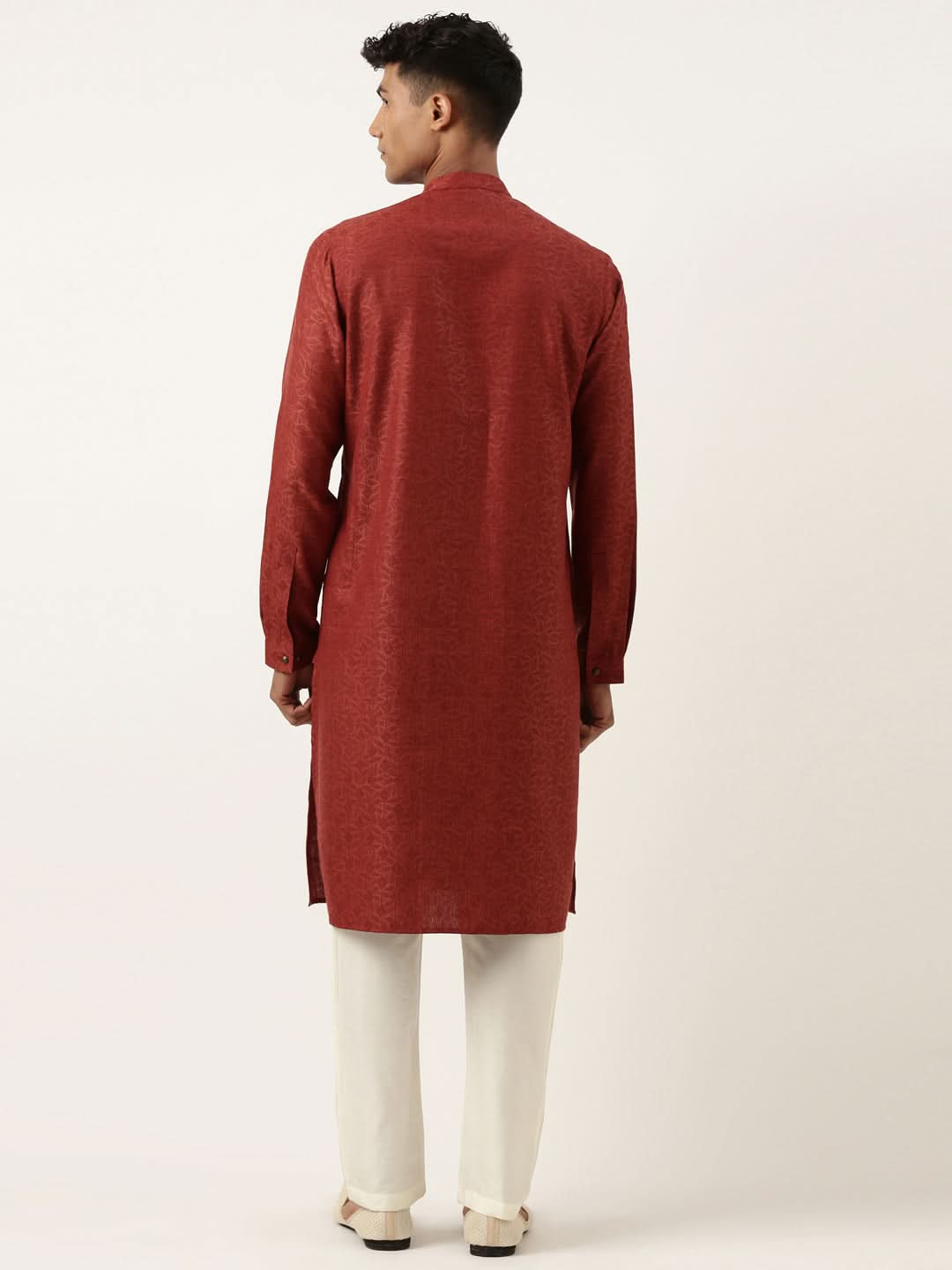 Rust Cotton Jacquard Angrakha kurta Set
