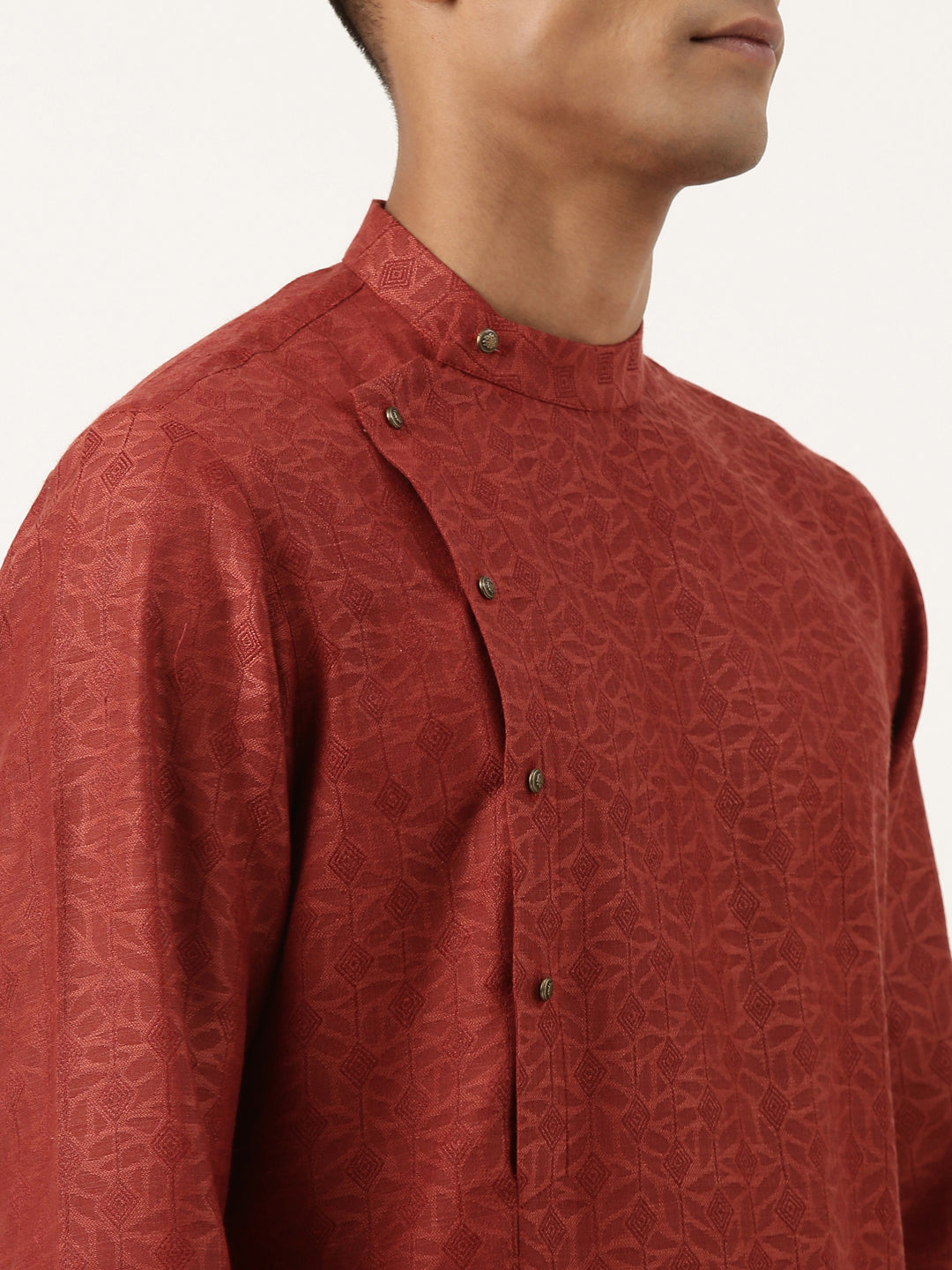 Rust Cotton Jacquard Angrakha kurta Set