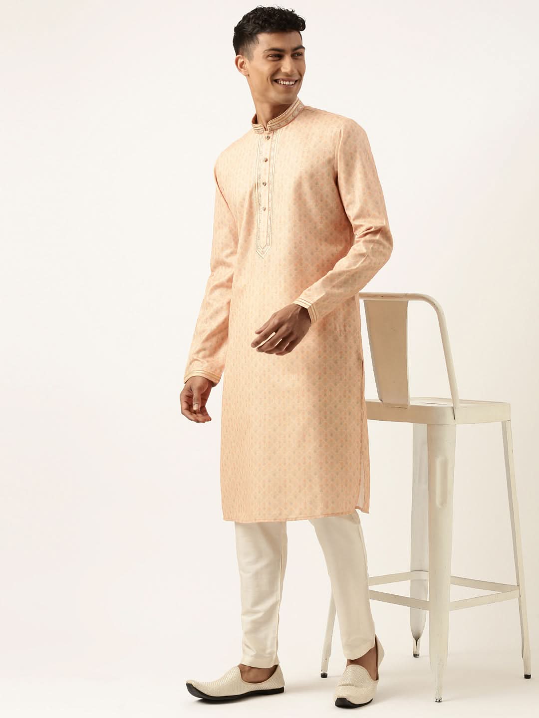 Peach Printed Kurta Set