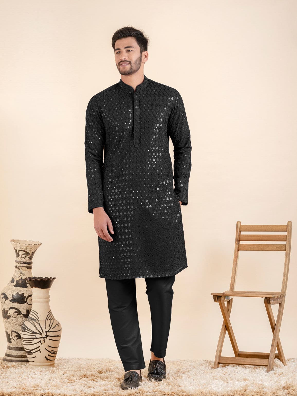 Black Embroidered Kurta Set