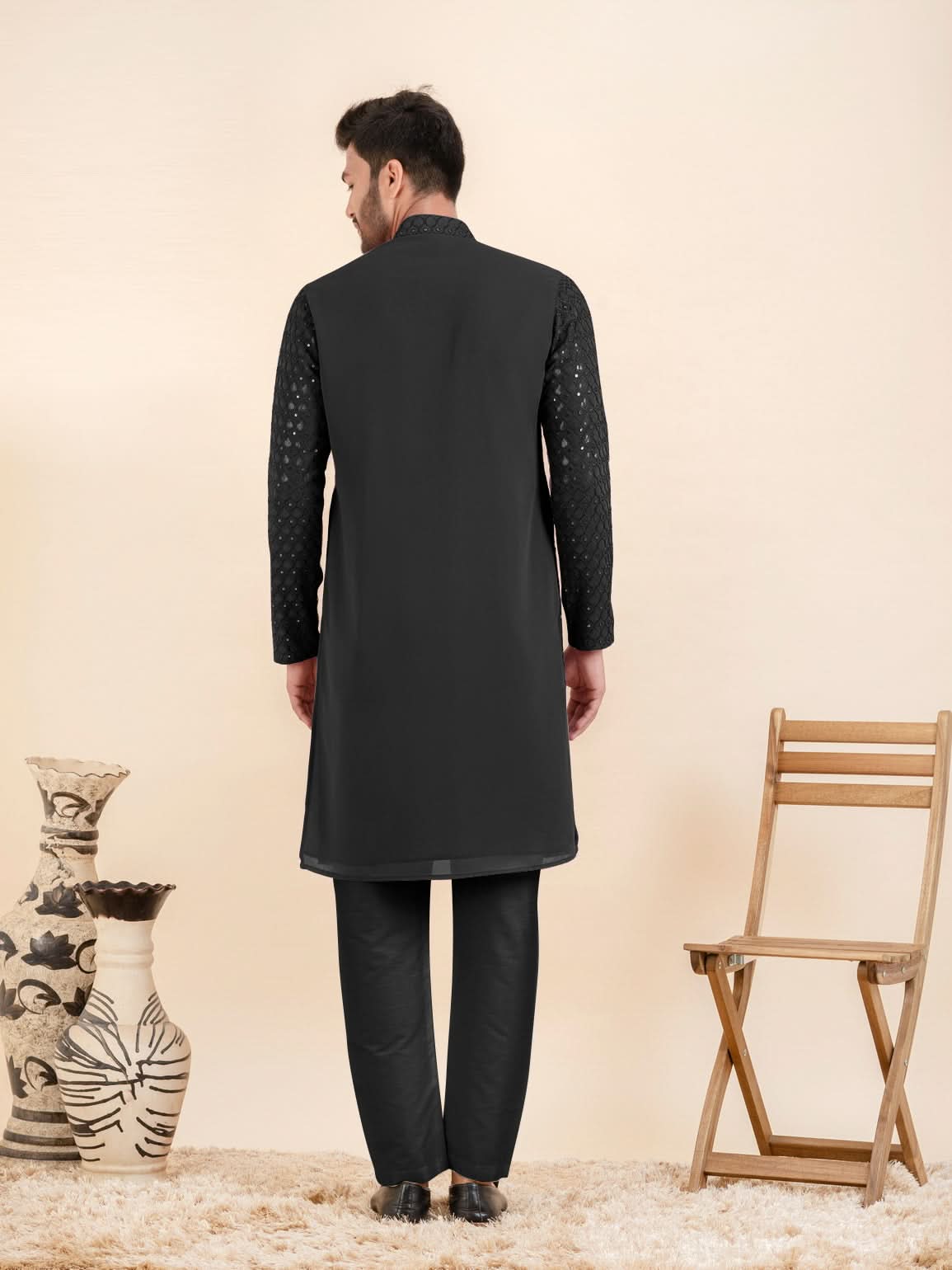 Black Embroidered Kurta Set