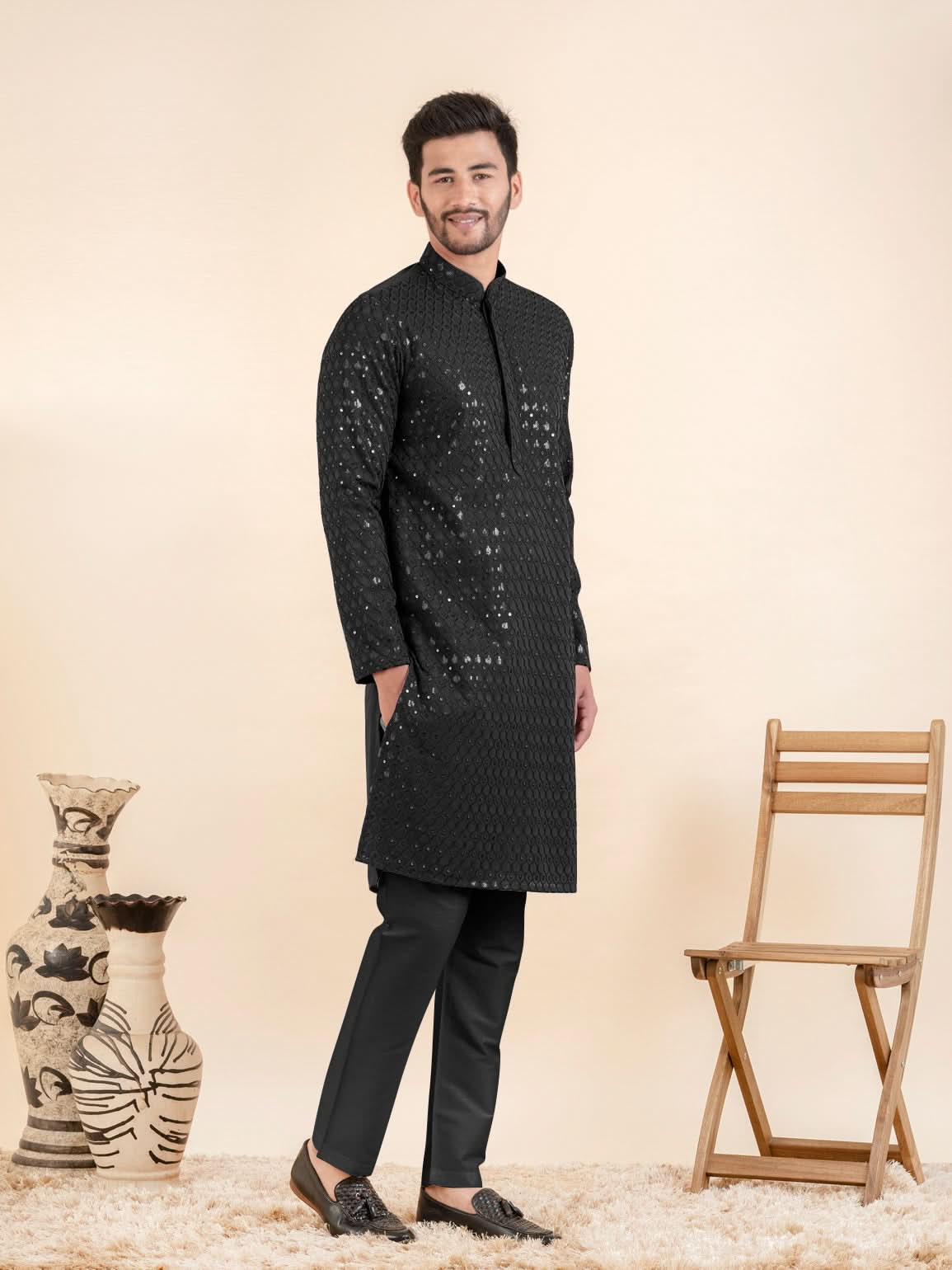 Black Embroidered Kurta Set