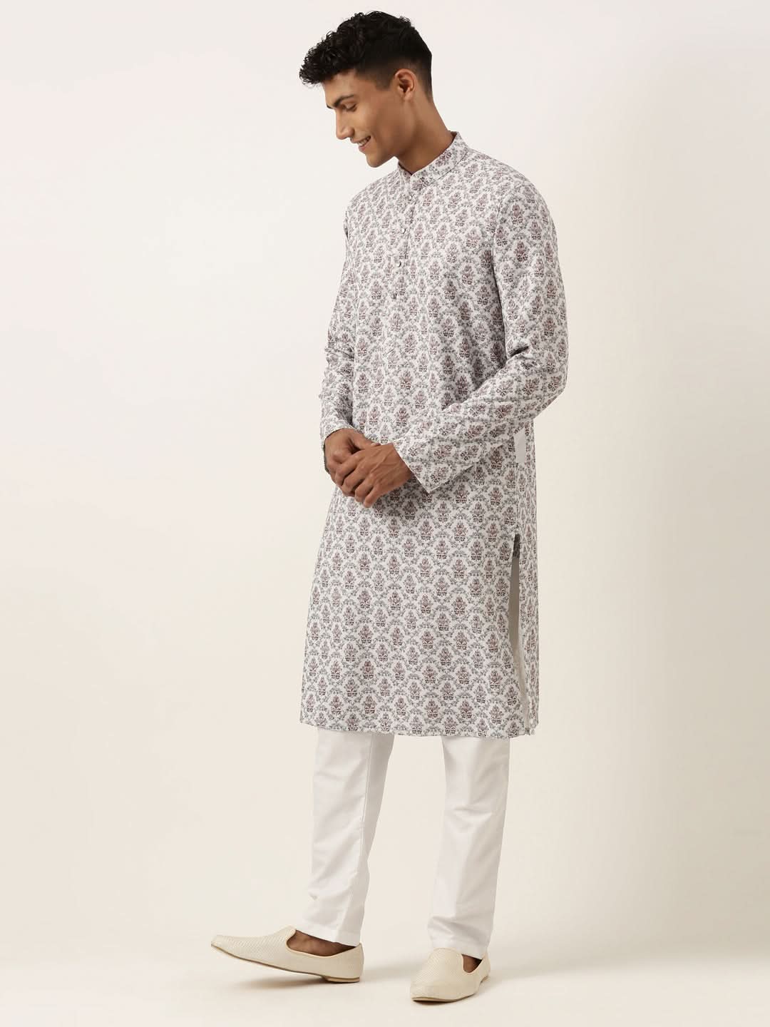 White Chikankari Printed Kurta Set
