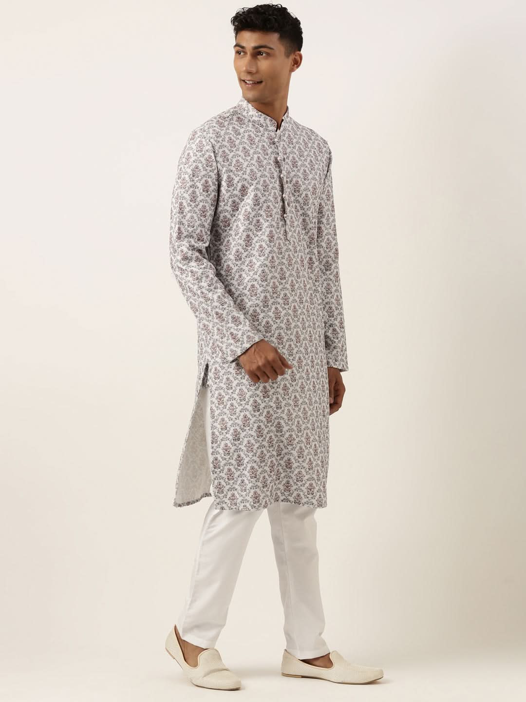 White Chikankari Printed Kurta Set