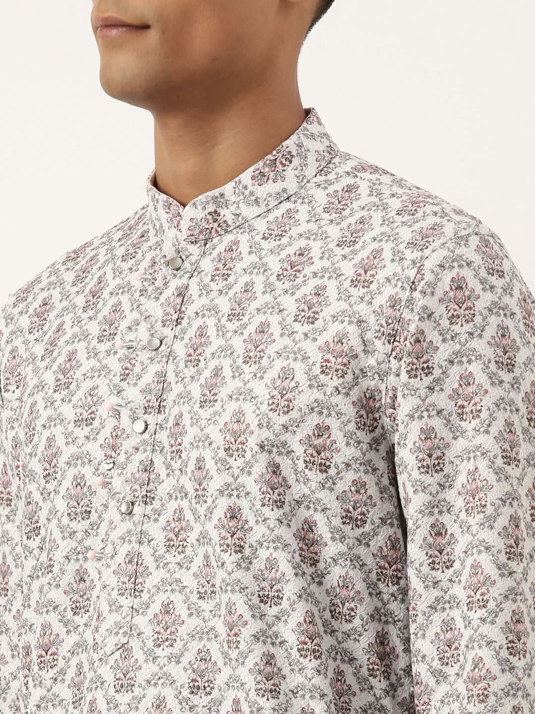 White Chikankari Printed Kurta Set