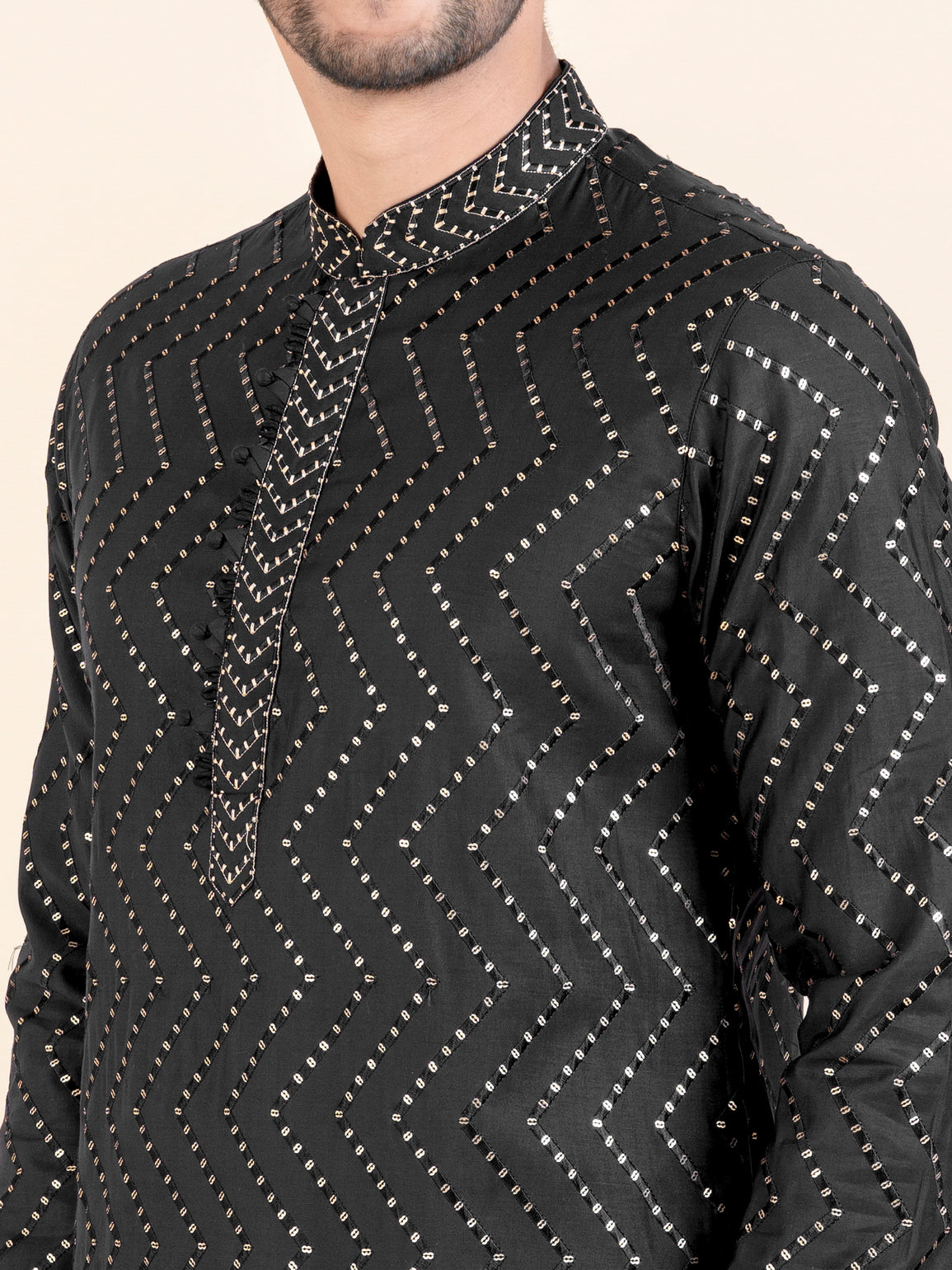 Black Zigzag Embroidered Kurta Set
