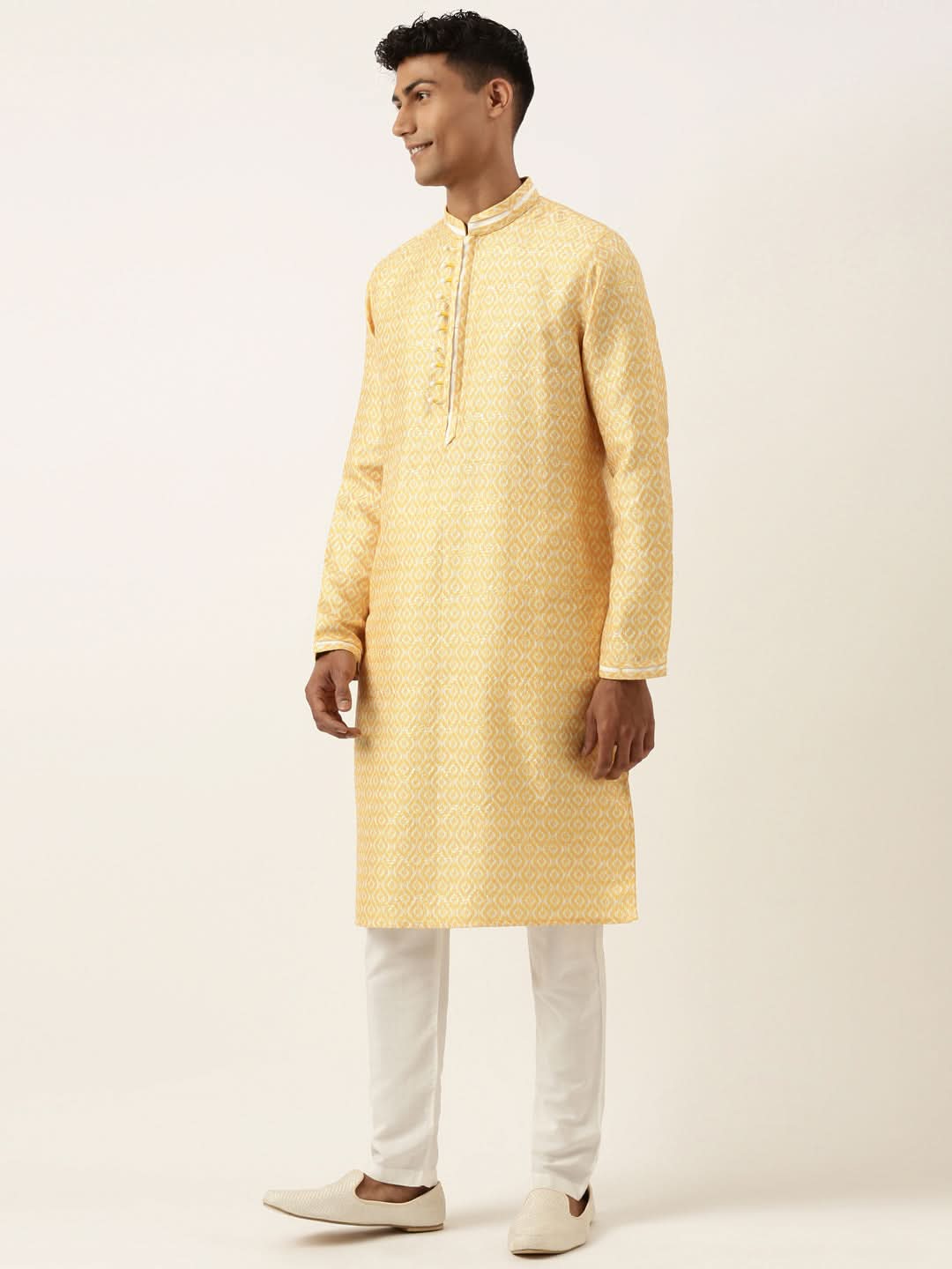 Yellow Ikat Printed Kurta Set