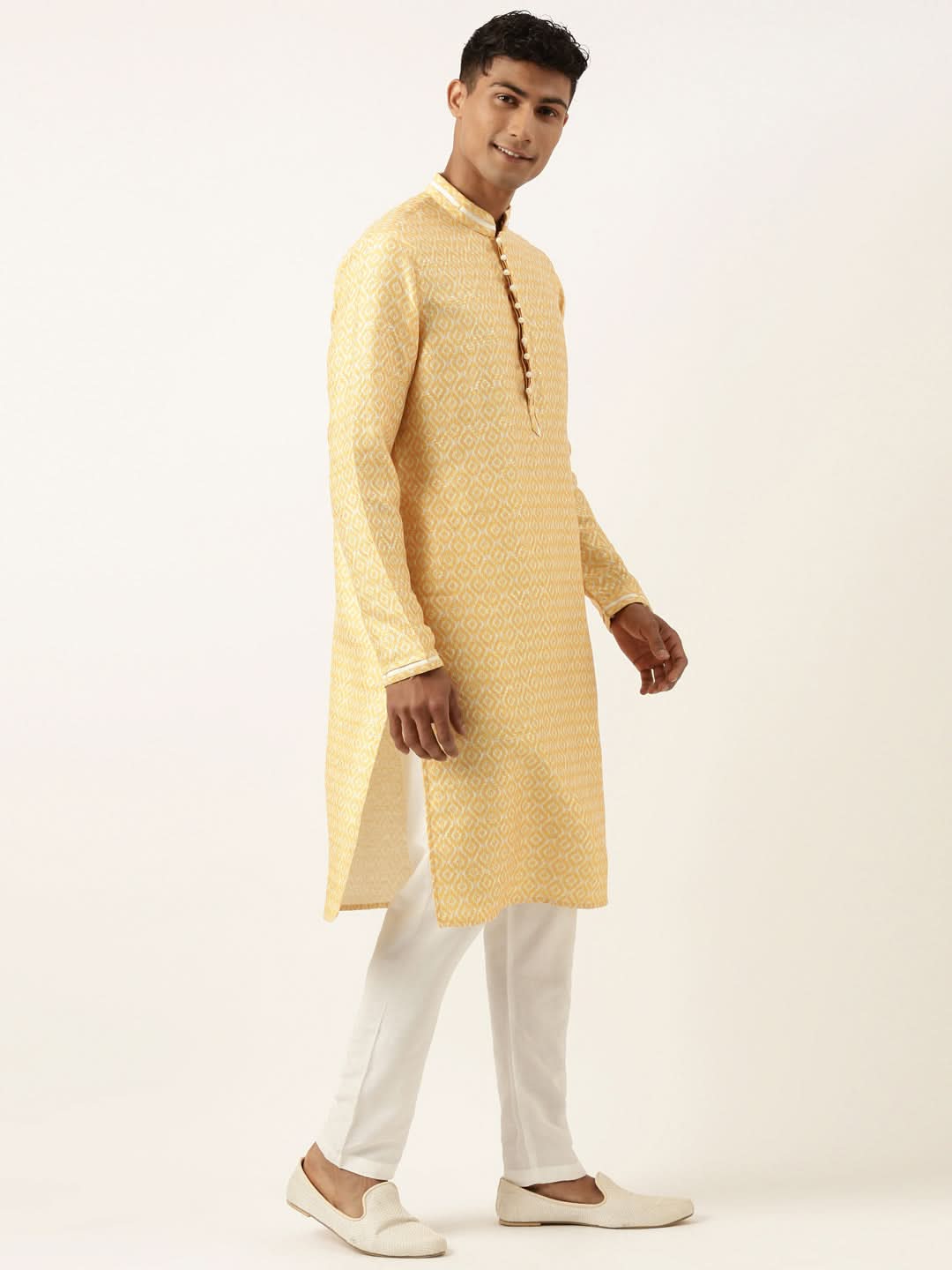 Yellow Ikat Printed Kurta Set