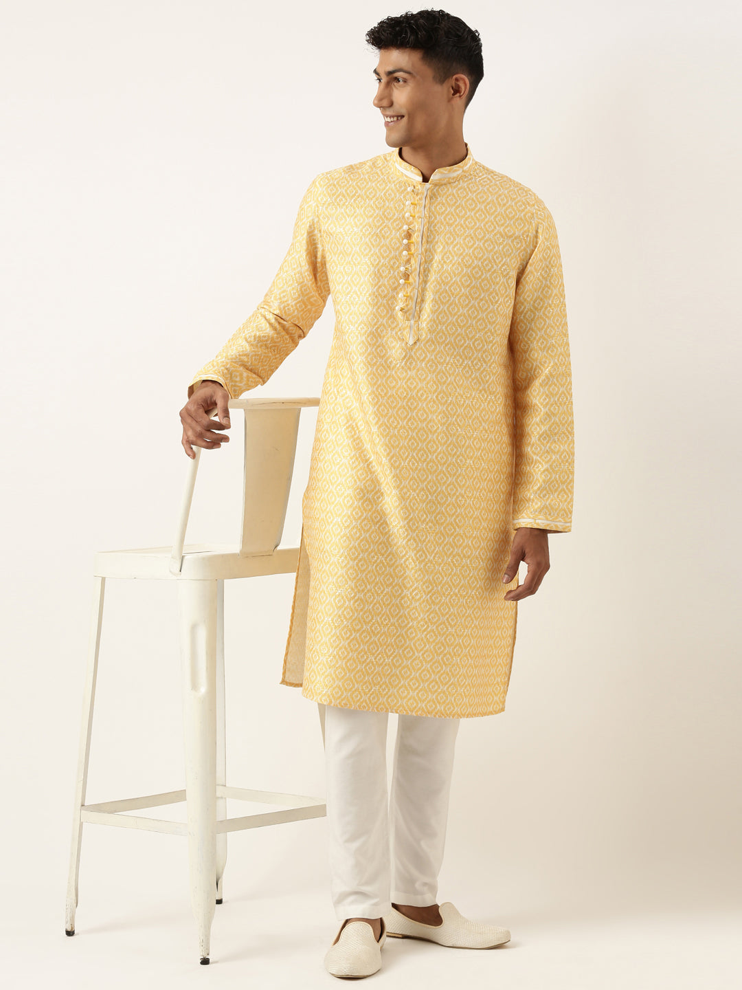Yellow Ikat Printed Kurta Set