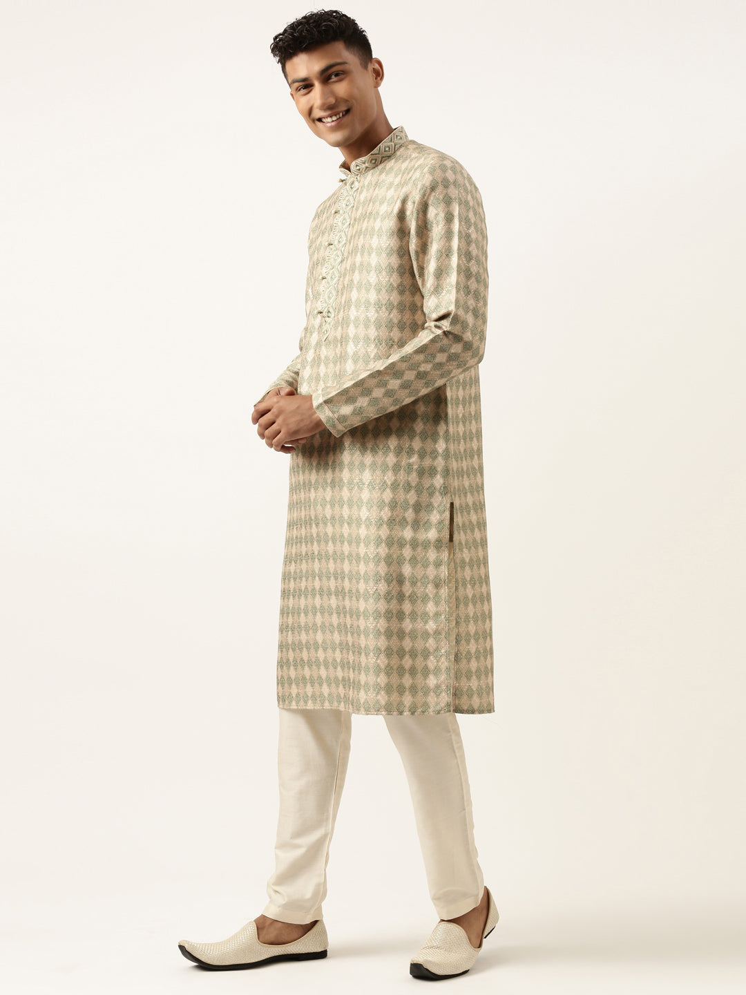 Green Beige Printed Kurta Set